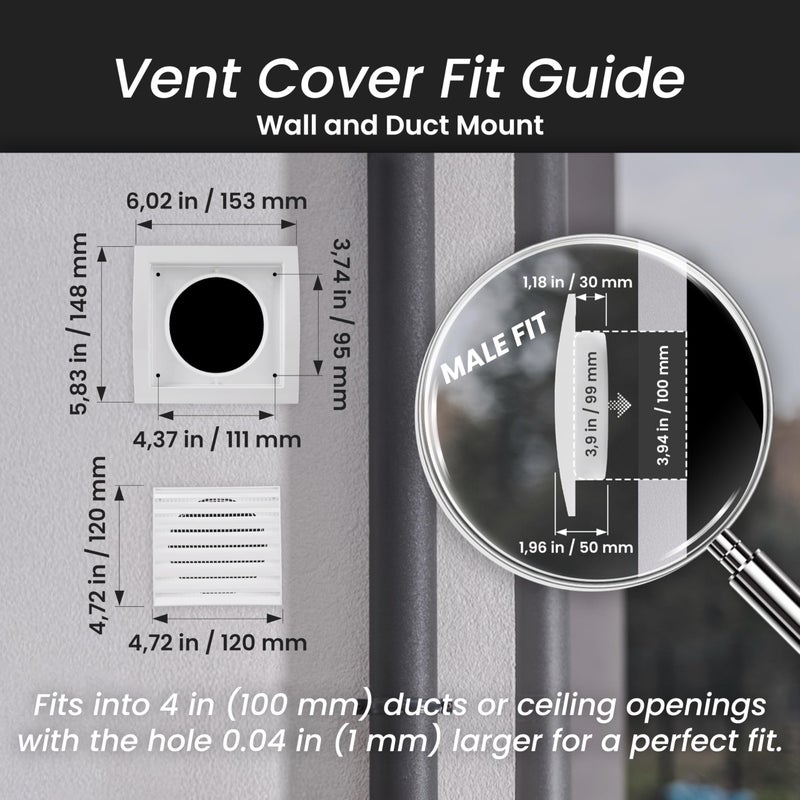 Repa Market 4 Inch White Dryer Vent Hood/Duct Cover for Walls or Ceiling/ABS Plastic Louvered Air Grille with Built-In Mesh Screen/Exhaust and Dryer Vent Covers for Indoor & Outdoor Use - Image 2